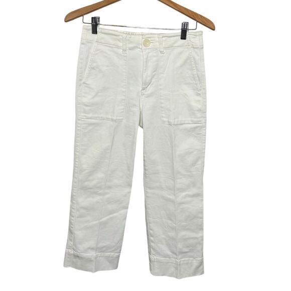 CABI Women's SIZE 2 Lido 5690 White Wide Leg Crop Denim Jeans High Rise Cuff - Picture 2 of 14